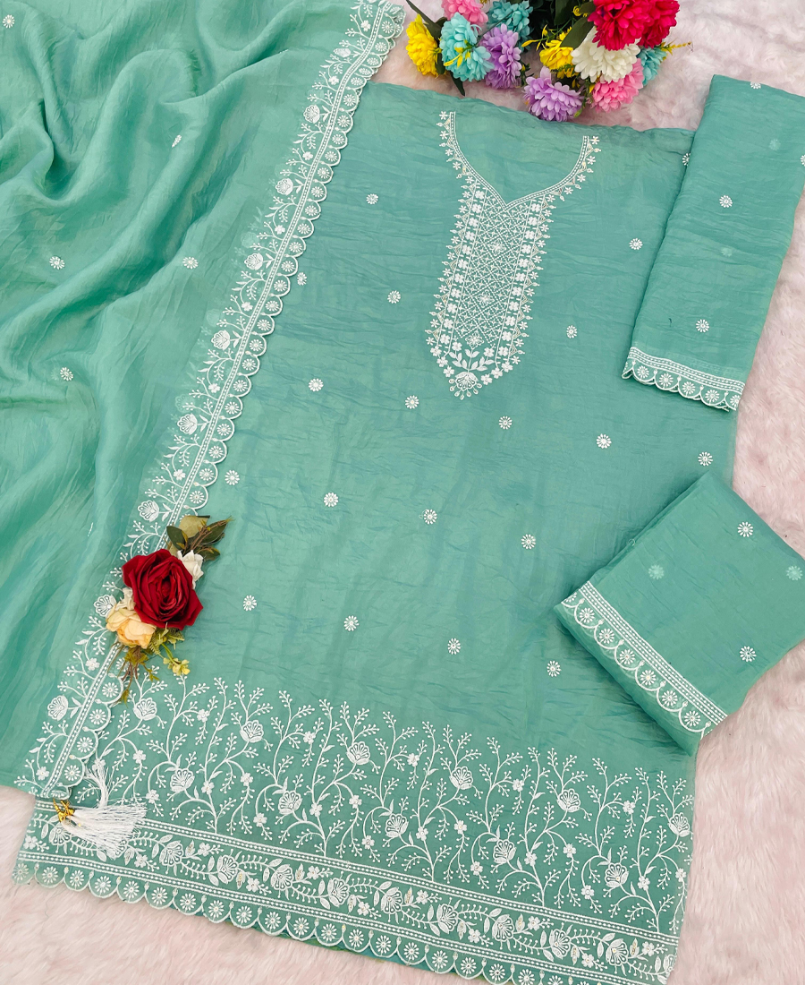 Party Wear Sky Blue Gold Crush Palazzo Suit For Women