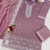 Party Wear Pink Gold Crush Palazzo Suit For Women