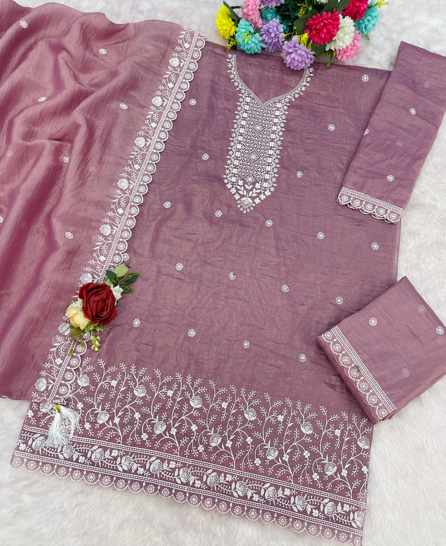 Party Wear Pink Gold Crush Palazzo Suit For Women