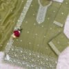 Party Wear Olive Gold Crush Palazzo Suit For Women