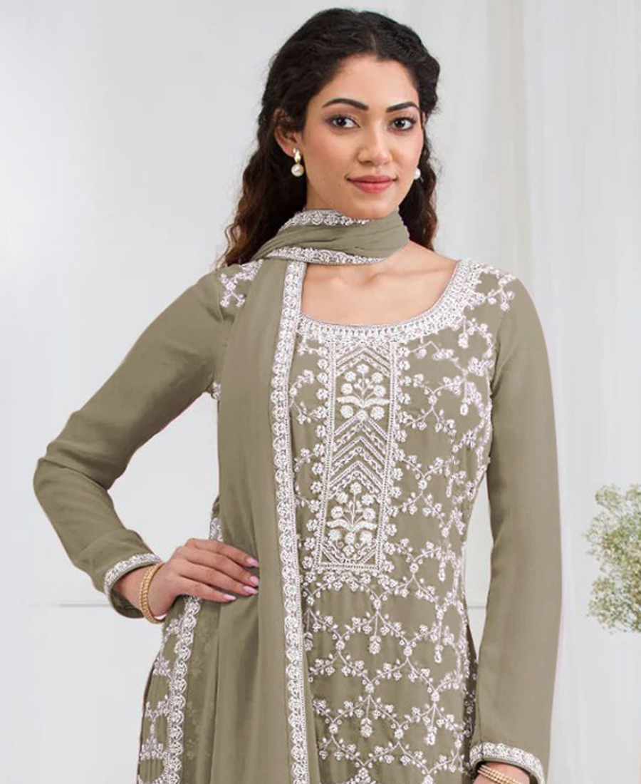 New Olive Georgette Sharara Suit For Women Festival Wear - Image 3
