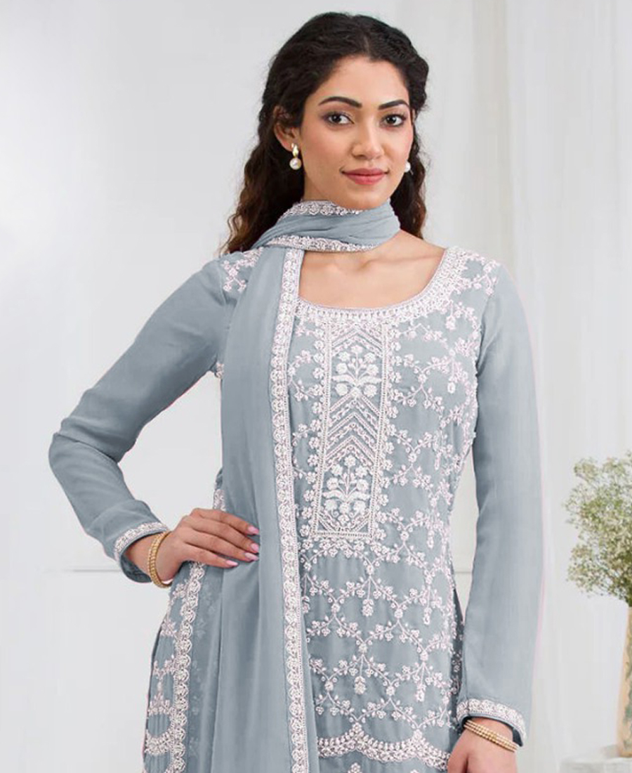 New Sky Blue Georgette Sharara Suit For Women Festival Wear - Image 3