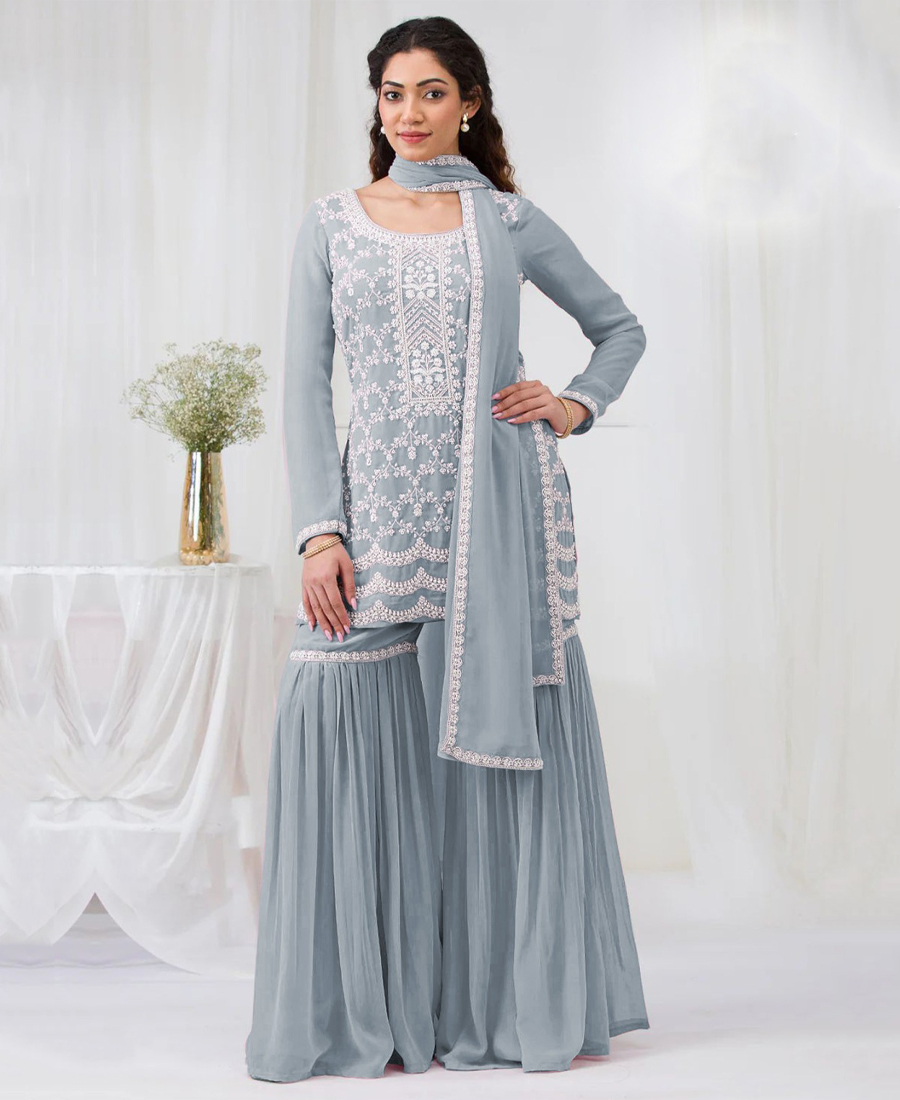 New Sky Blue Georgette Sharara Suit For Women Festival Wear - Image 2