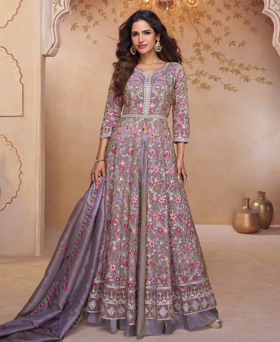 Ivory Simmer Silk Front Slit Anarkali Suit For Women - Image 3