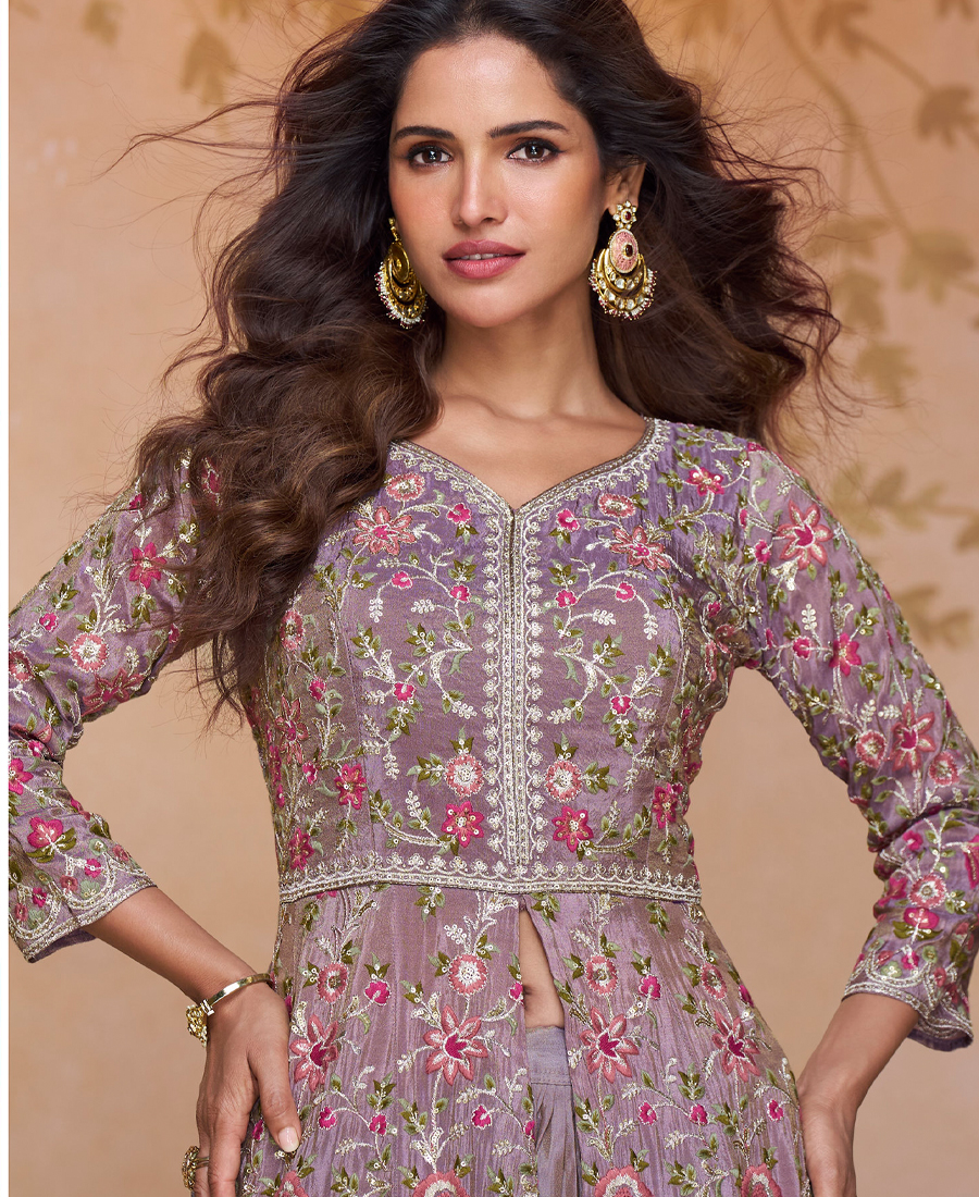 Ivory Simmer Silk Front Slit Anarkali Suit For Women - Image 2