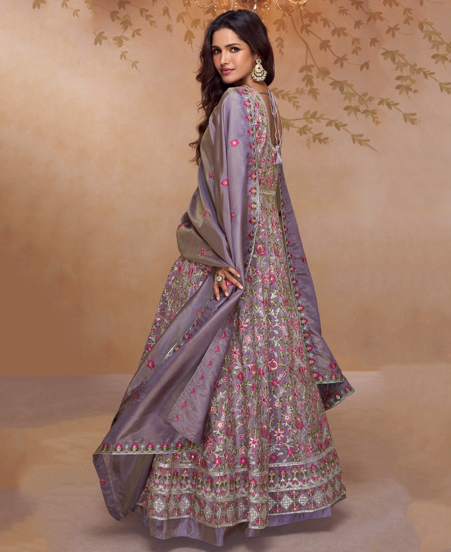 Ivory Simmer Silk Front Slit Anarkali Suit For Women