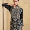Designer Pakistani Suit For Women Black Color Chinon Fabric