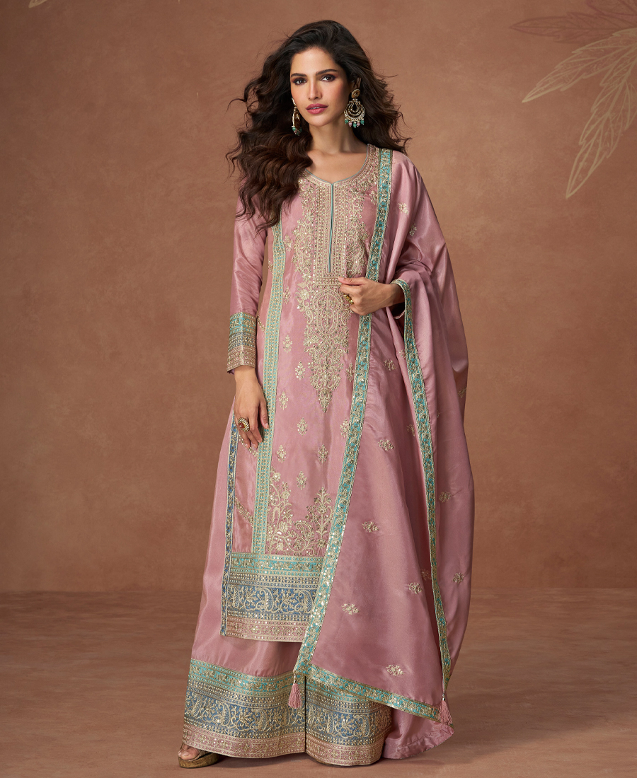 Heavy Embroidery Worked Pink Long Salwar Suit Set For Women Wedding Wear - Image 3
