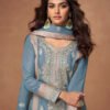 Heavy Embroidery Worked Sky Blue Long Salwar Suit Set For Women Wedding Wear
