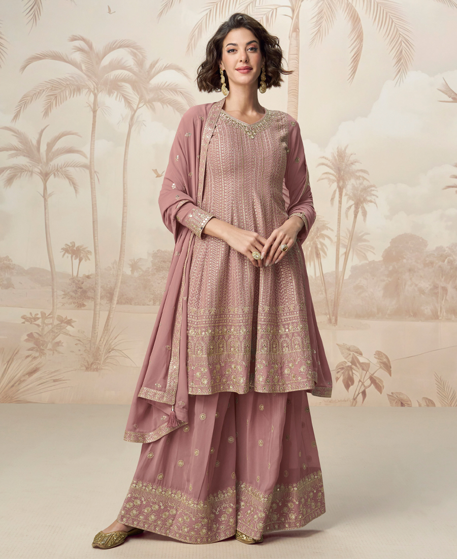 Traditional Peplum Style Pink Heavy Embroidered Salwar Kameez For Women - Image 4
