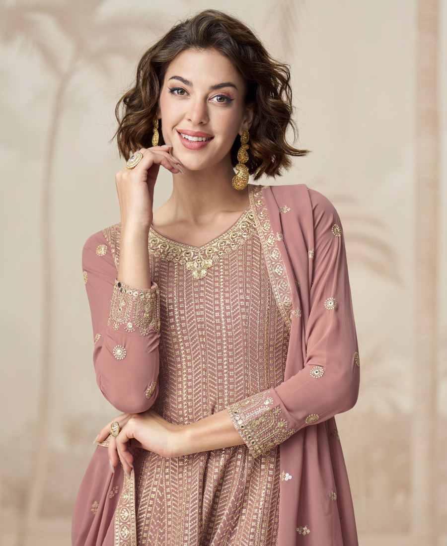 Traditional Peplum Style Pink Heavy Embroidered Salwar Kameez For Women - Image 3