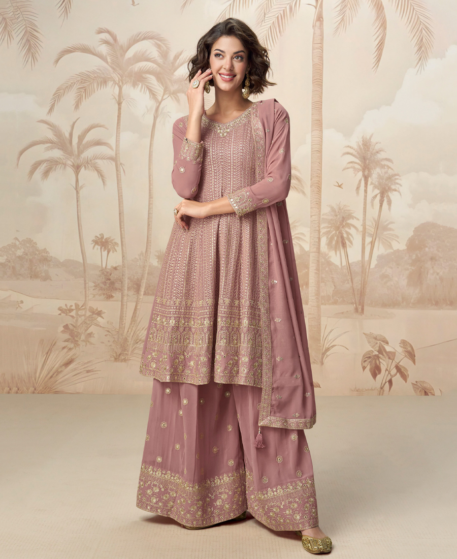 Traditional Peplum Style Pink Heavy Embroidered Salwar Kameez For Women - Image 2