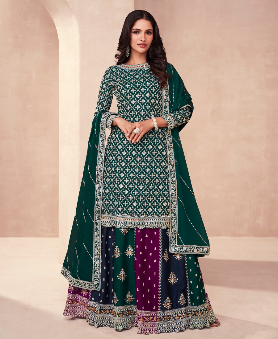 Designer Blooming Chinon Based Green Gharara Suit For Women - Image 2