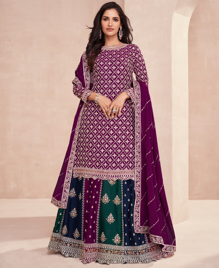 Designer Blooming Chinon Based Mageant Gharara Suit For Women - Image 3
