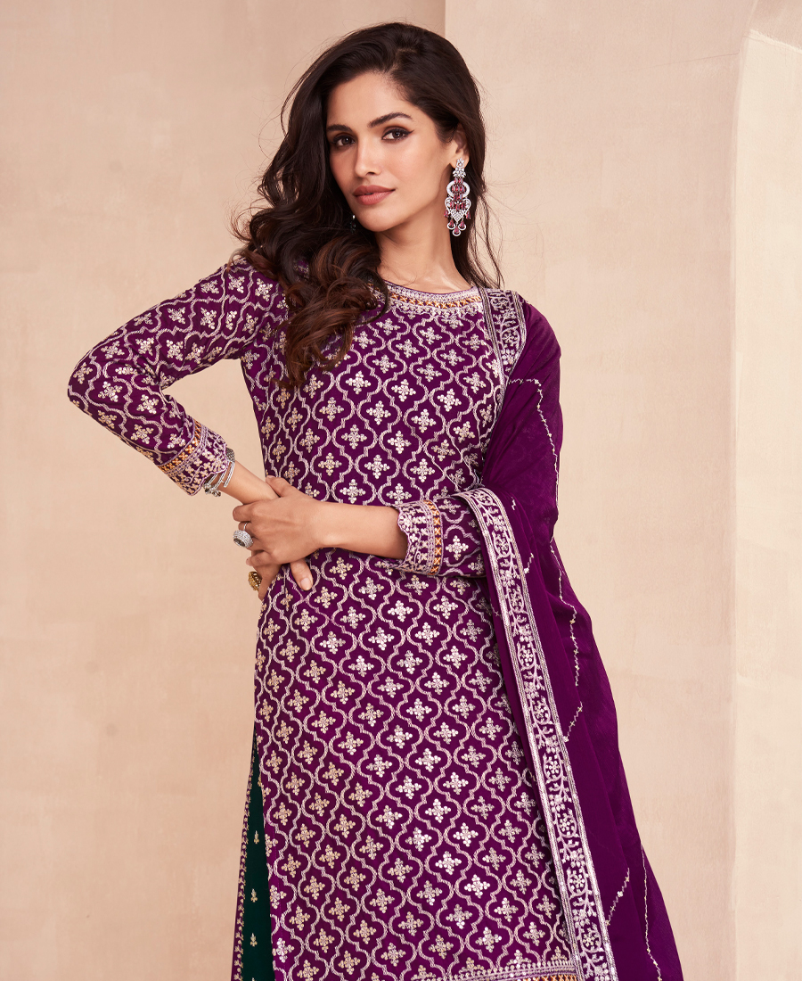 Designer Blooming Chinon Based Mageant Gharara Suit For Women - Image 2