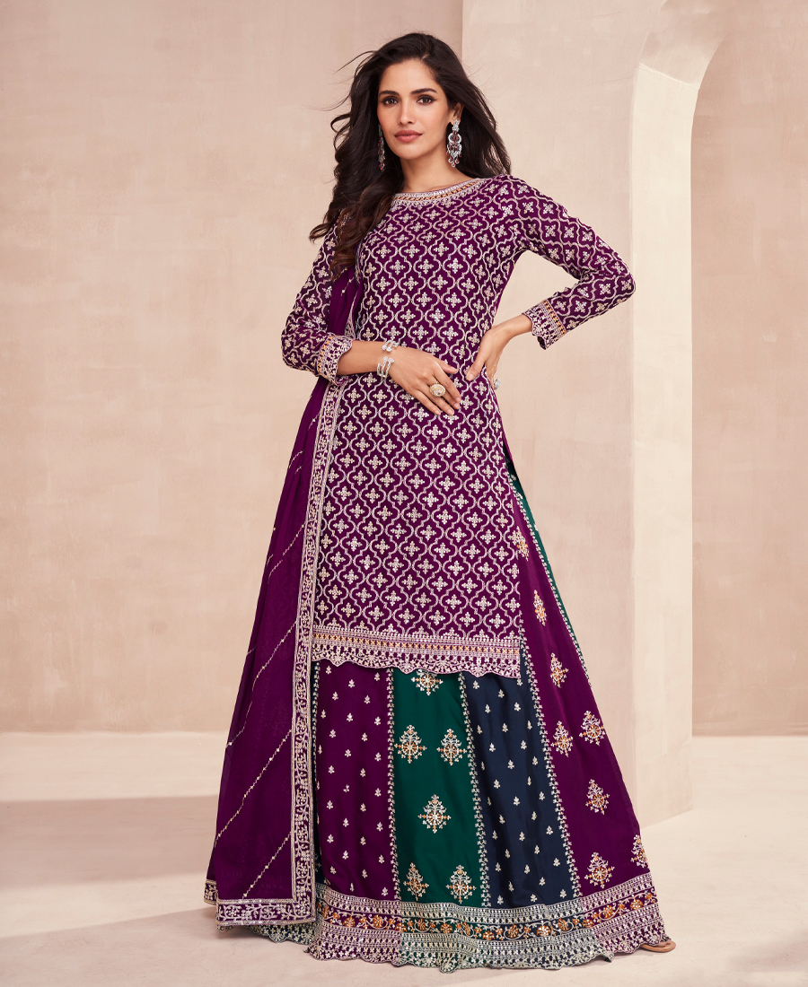 Designer Blooming Chinon Based Mageant Gharara Suit For Women