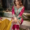 Designer Aqua Blue Multicolored Chinon Palazzo Suit Set For Women