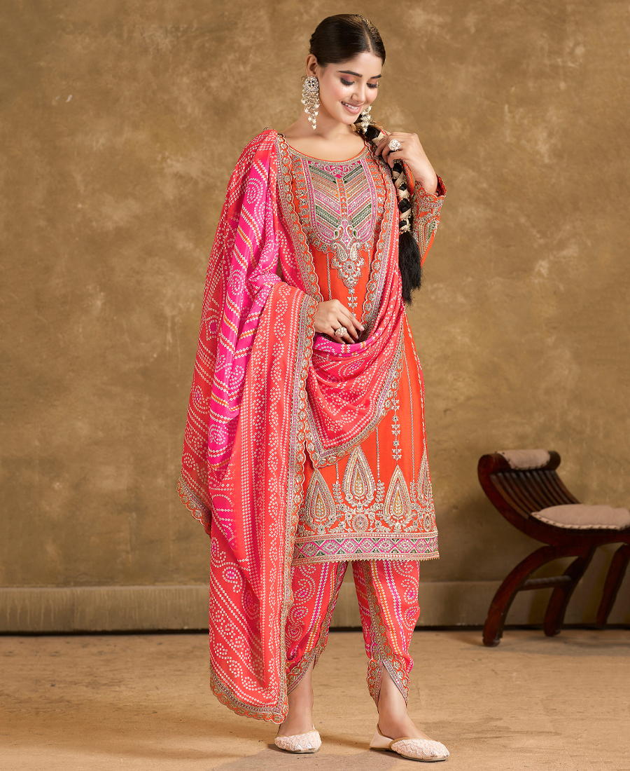 Orange Punjabi Style Suit Set For Women Ethnic Wear - Image 4