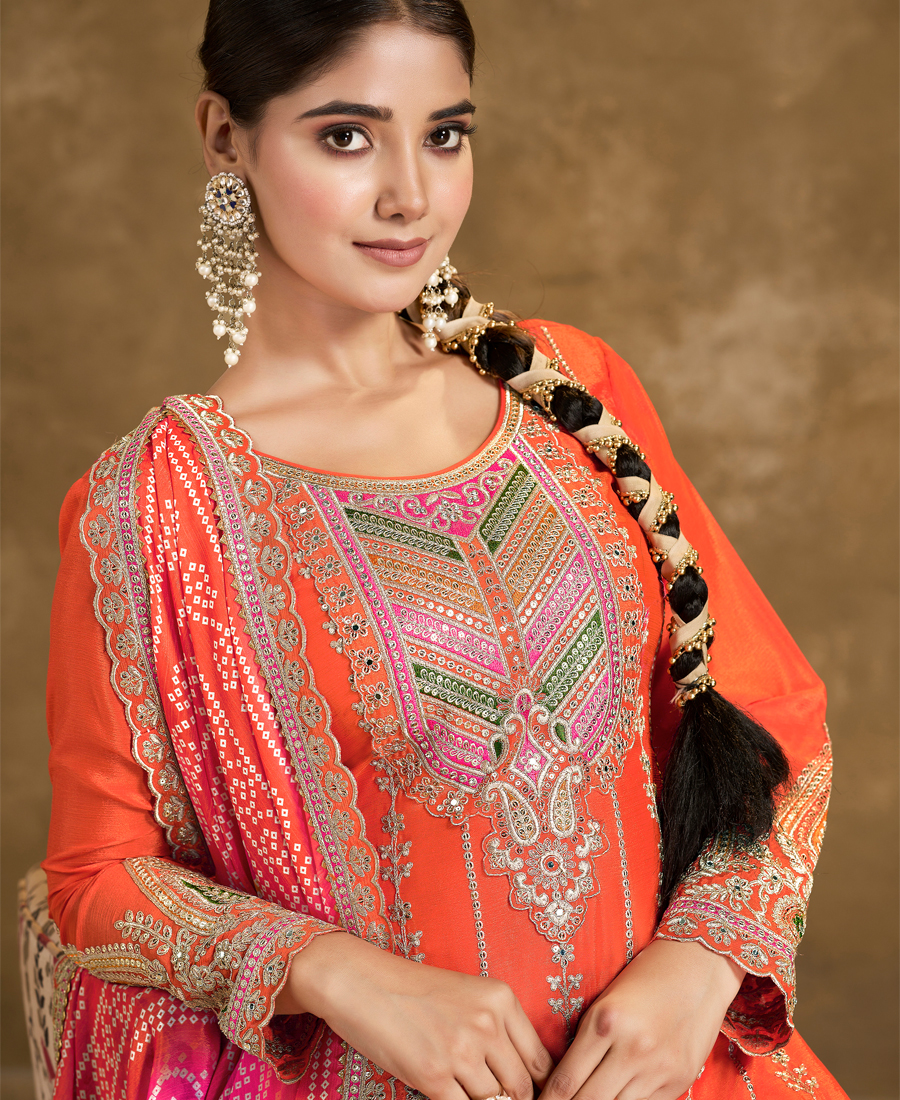 Orange Punjabi Style Suit Set For Women Ethnic Wear - Image 2