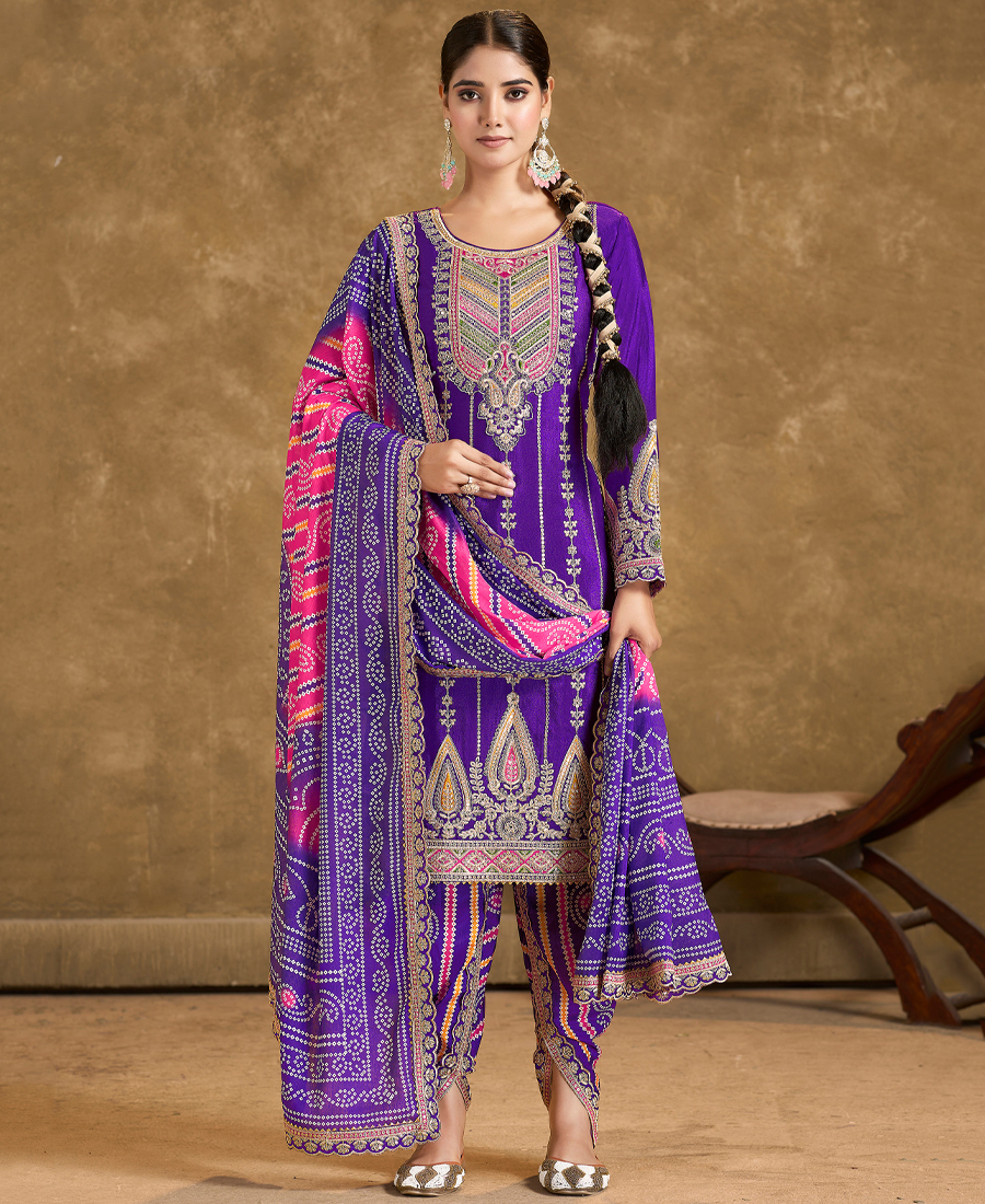 Purple Punjabi Style Suit Set For Women Ethnic Wear
