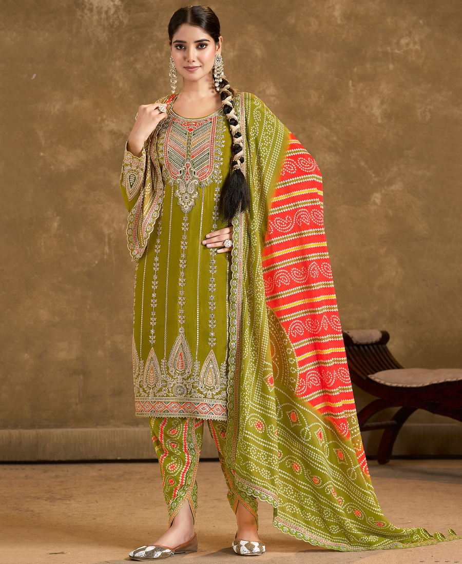 Green Punjabi Style Suit Set For Women Ethnic Wear