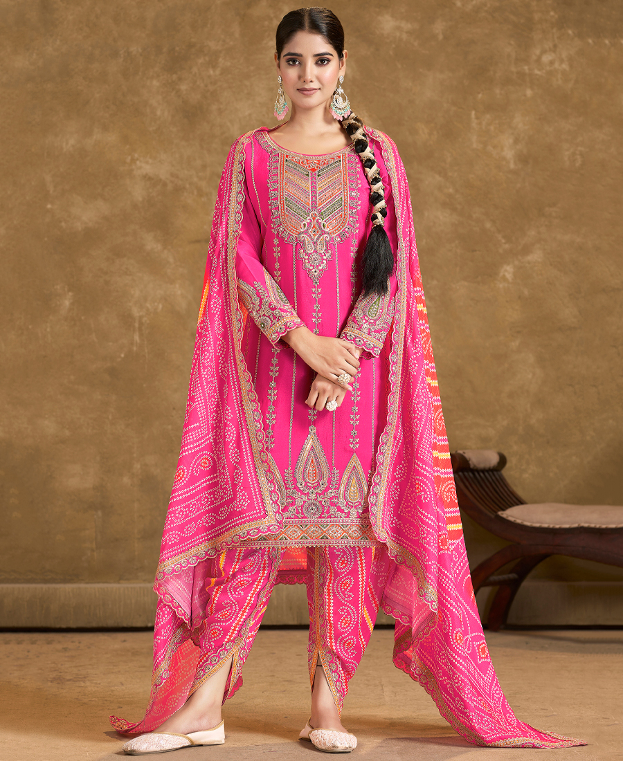 Pink Punjabi Style Suit Set For Women Ethnic Wear - Image 3