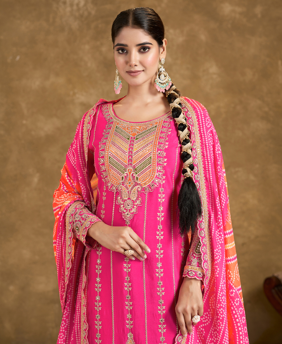 Pink Punjabi Style Suit Set For Women Ethnic Wear - Image 2