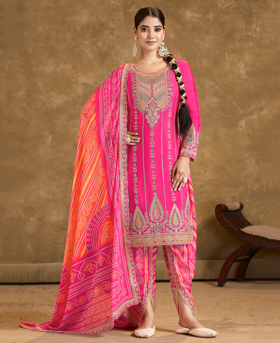Pink Punjabi Style Suit Set For Women Ethnic Wear