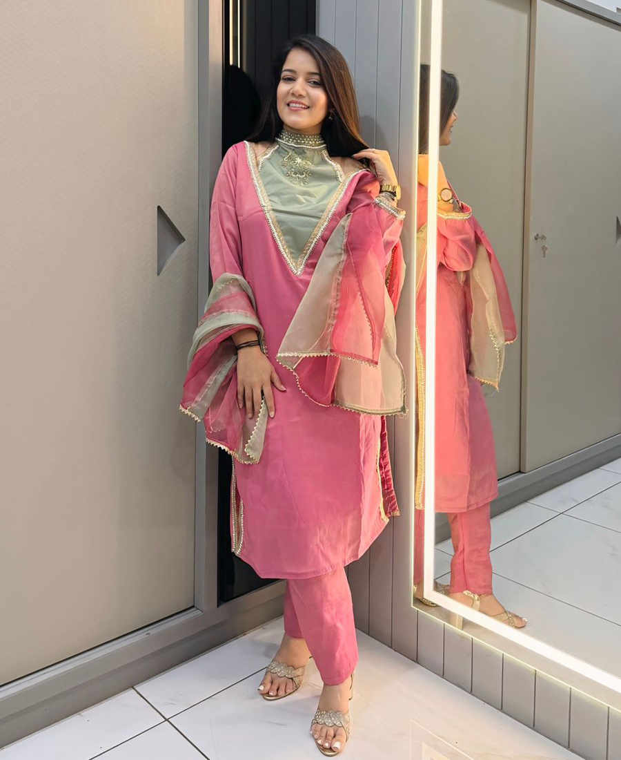 Roman Simmer Pink Farshi Salwar Set For Women Wedding Wear - Image 2