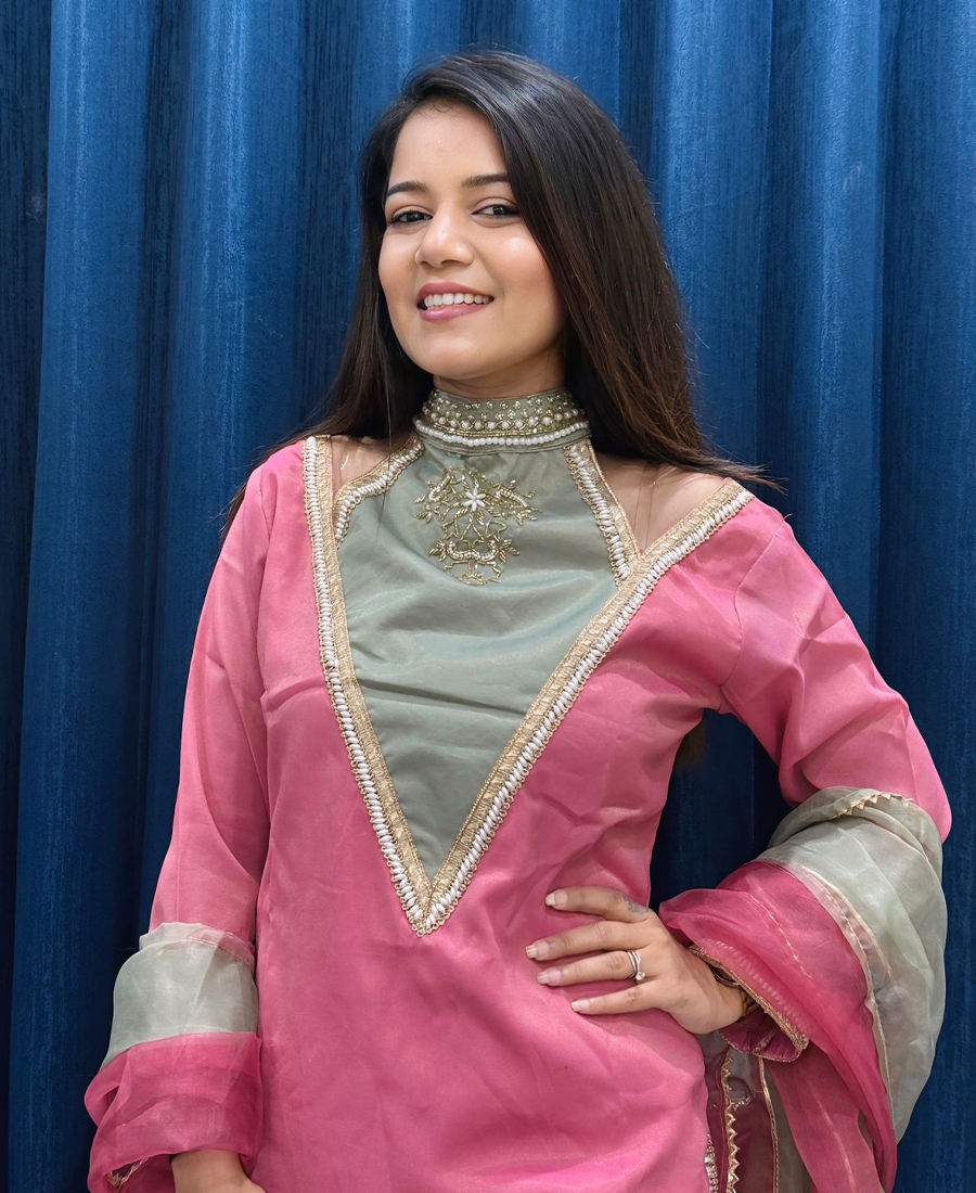 Roman Simmer Pink Farshi Salwar Set For Women Wedding Wear
