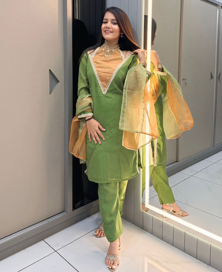 Roman Simmer Green Farshi Salwar Set For Women Wedding Wear