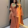 Roman Silk Orange Farshi Palazzo Suit Set For Women Wedding Wear