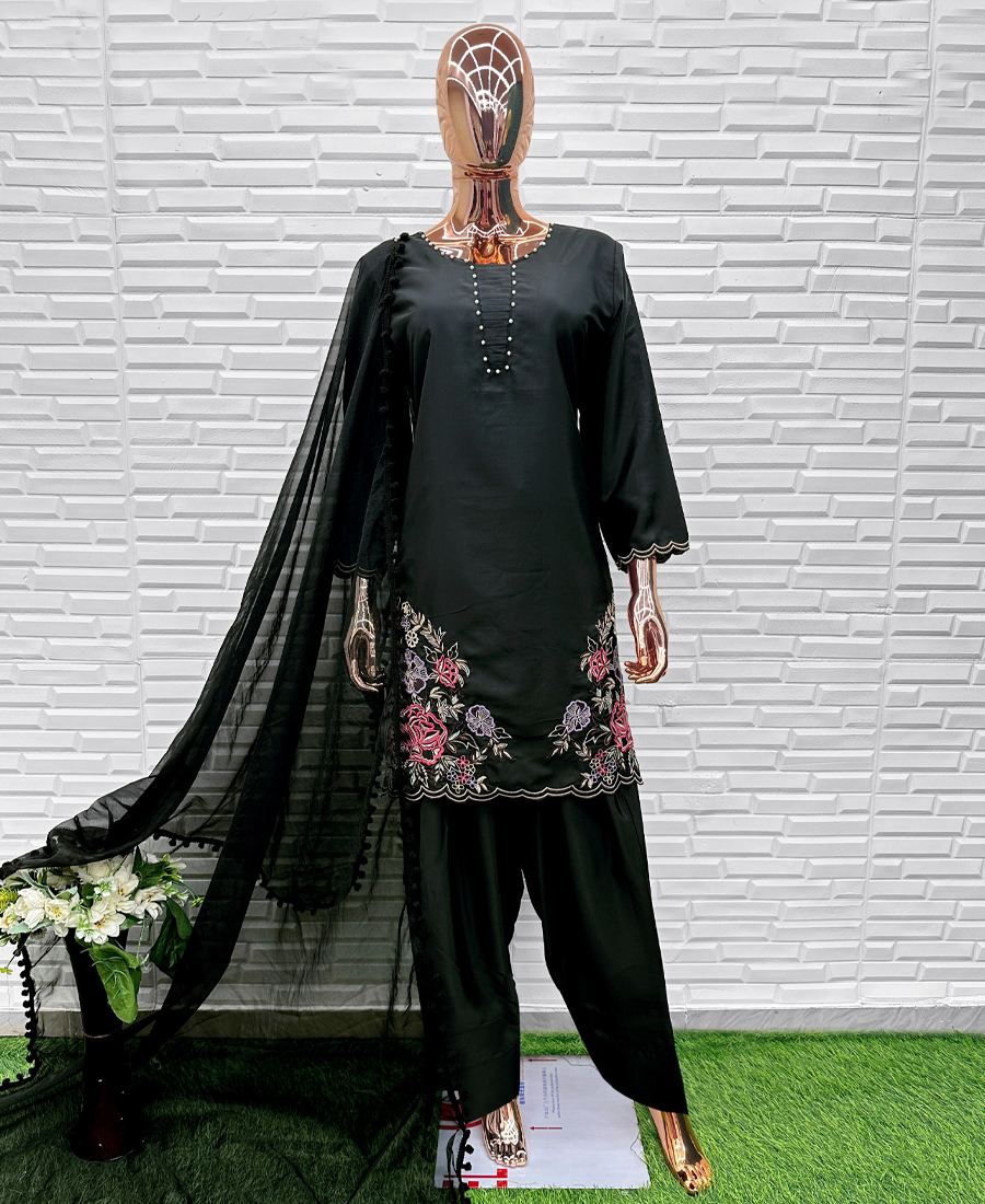 Black Pakistani Straight Suit For Women Festival Wear