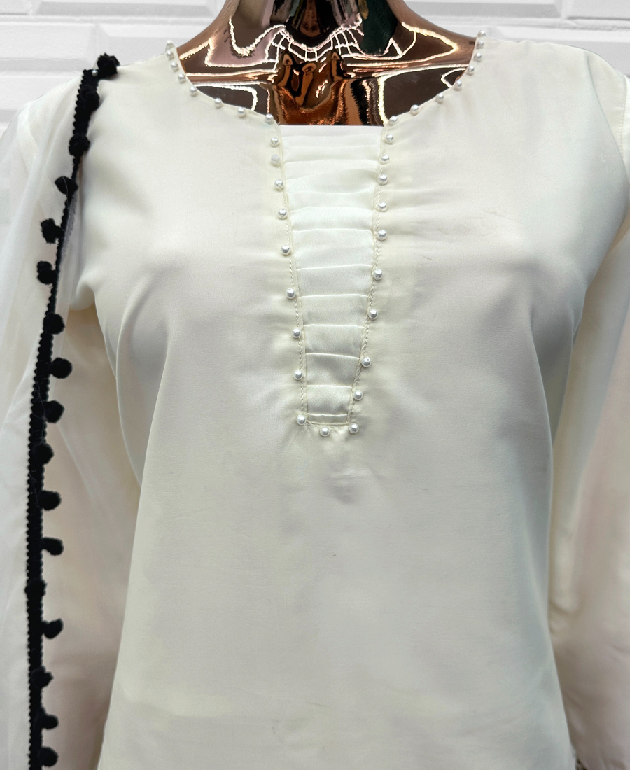 White Pakistani Straight Suit For Women Festival Wear - Image 4