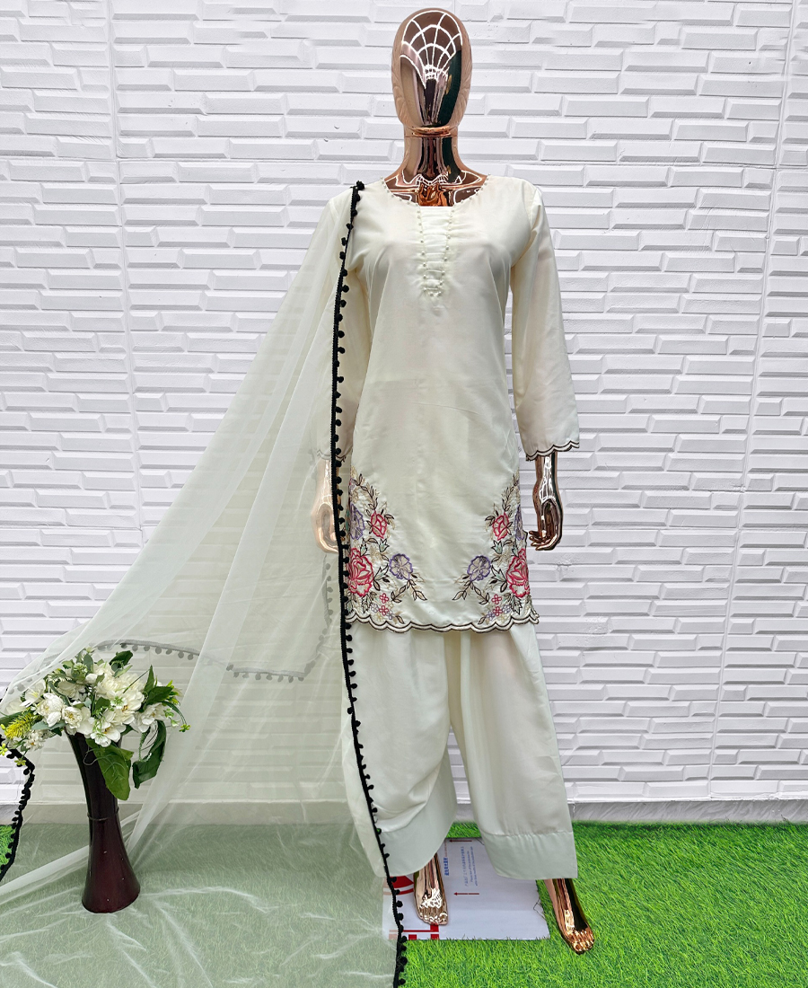White Pakistani Straight Suit For Women Festival Wear