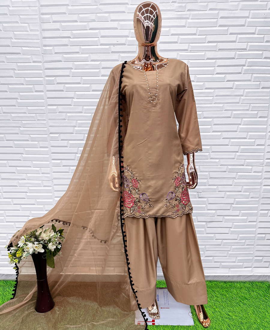 Beige Pakistani Straight Suit For Women Festival Wear