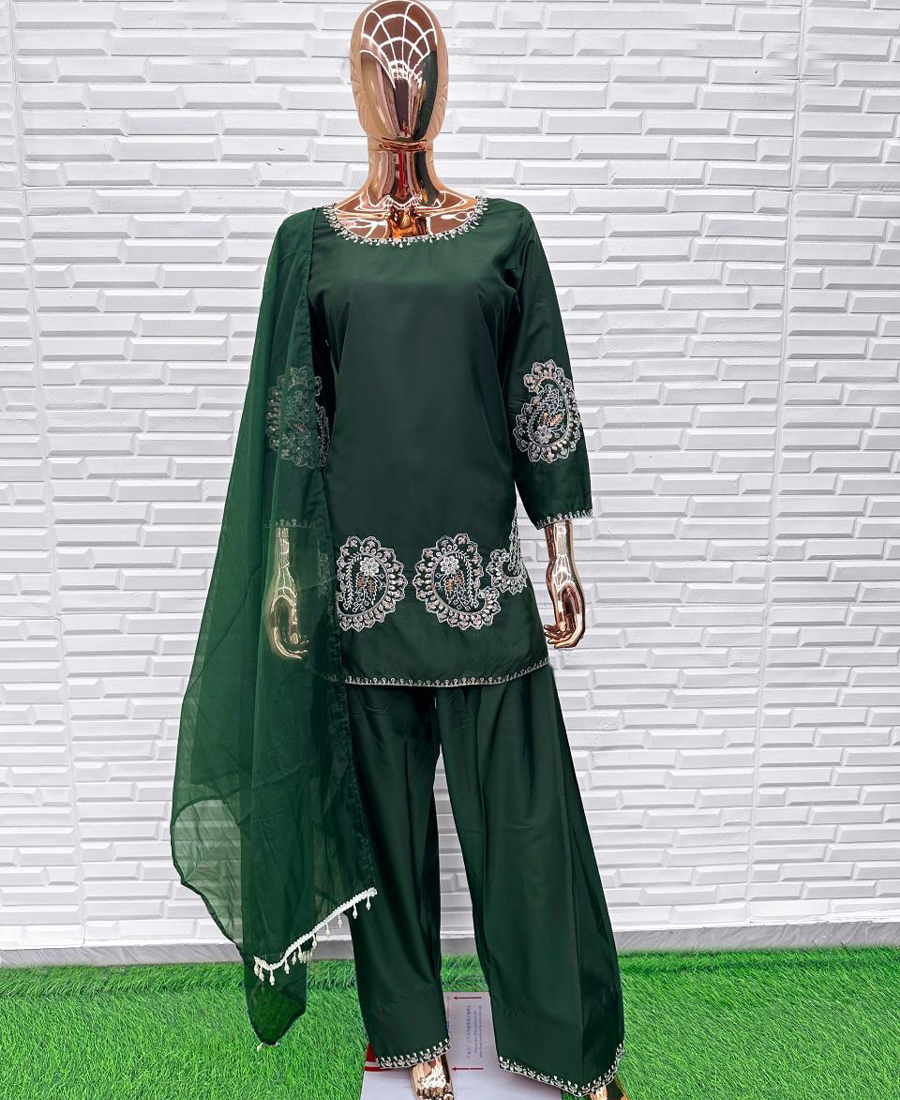 Green Pakistani Straight Suit For Women Festival Wear