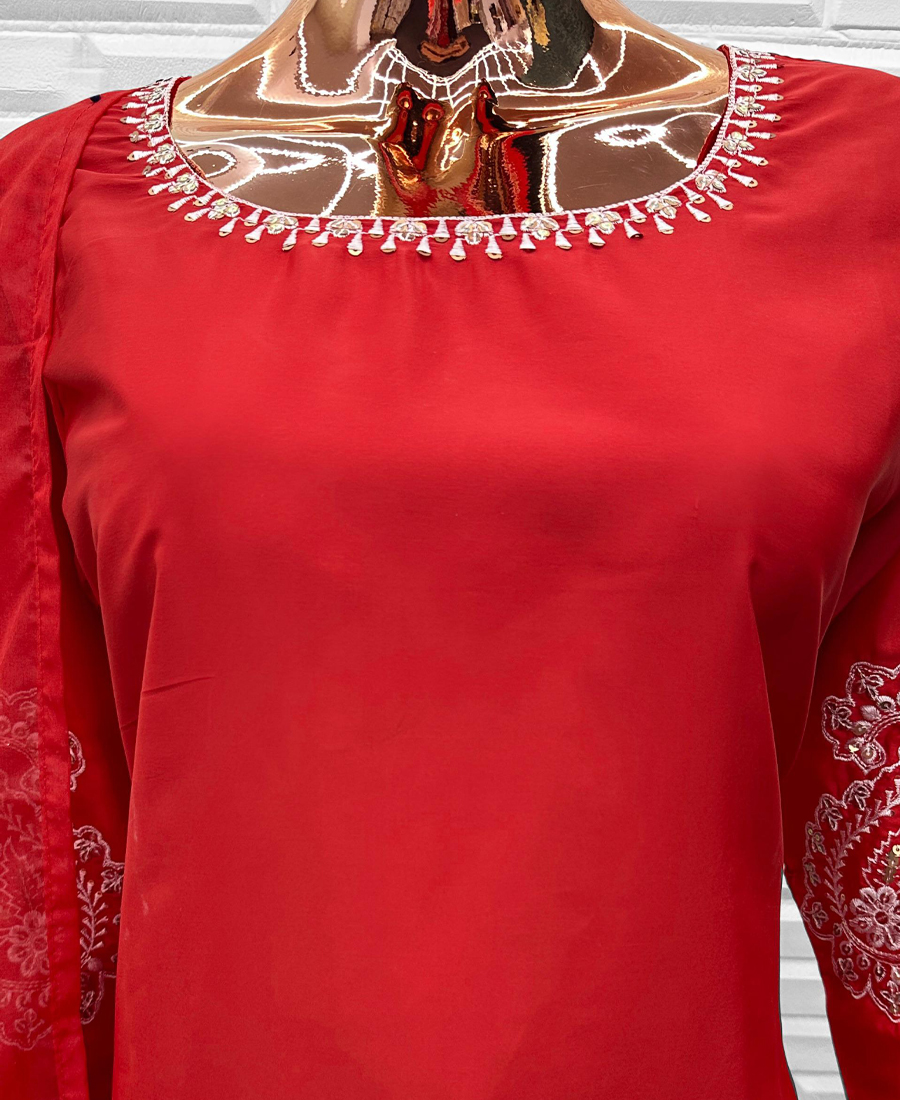 Red Pakistani Straight Suit For Women Festival Wear - Image 4