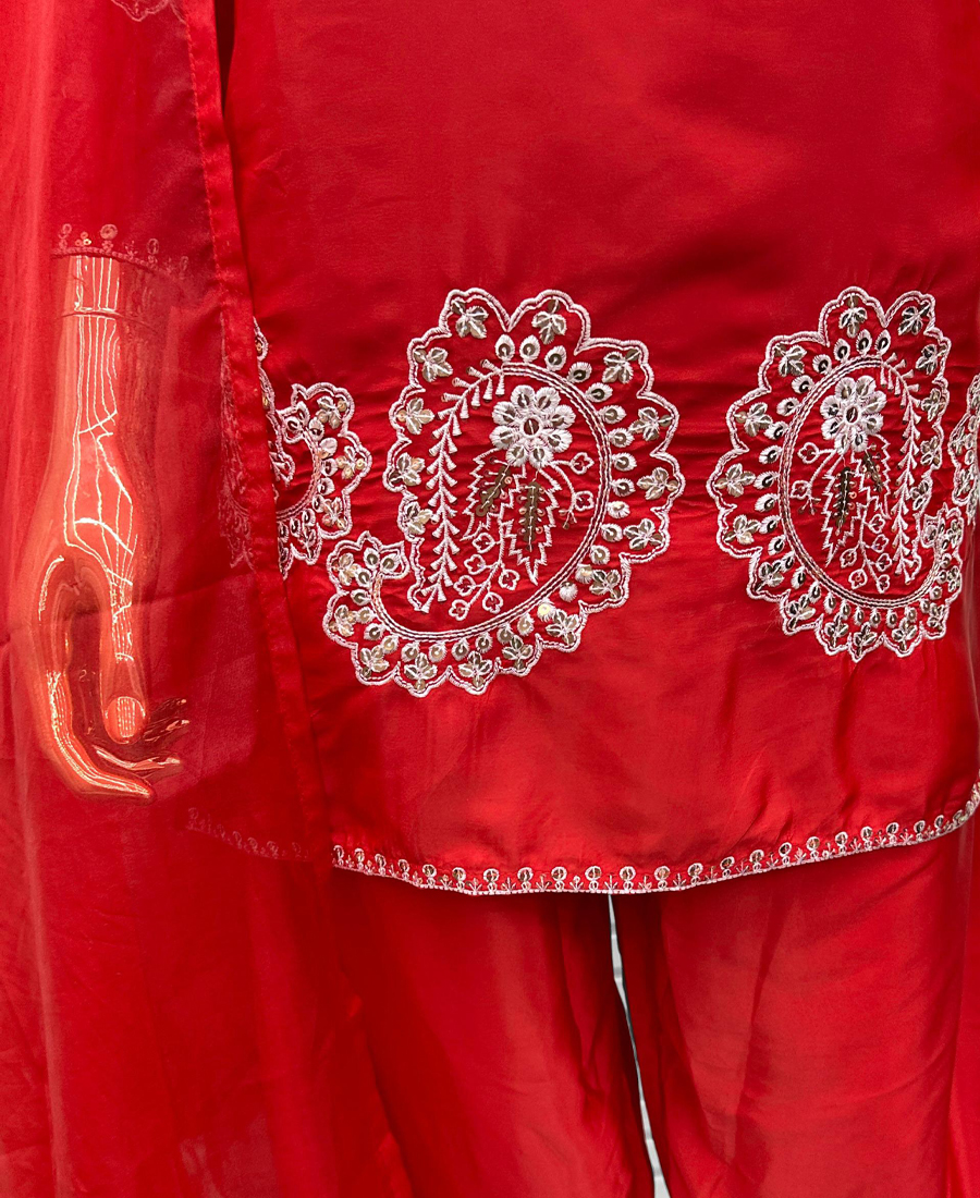 Red Pakistani Straight Suit For Women Festival Wear - Image 3