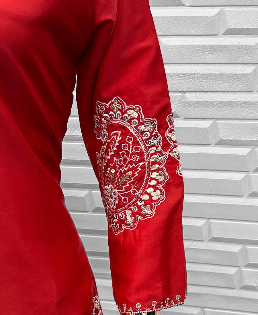 Red Pakistani Straight Suit For Women Festival Wear - Image 2