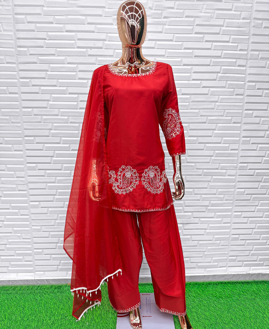 Red Pakistani Straight Suit For Women Festival Wear