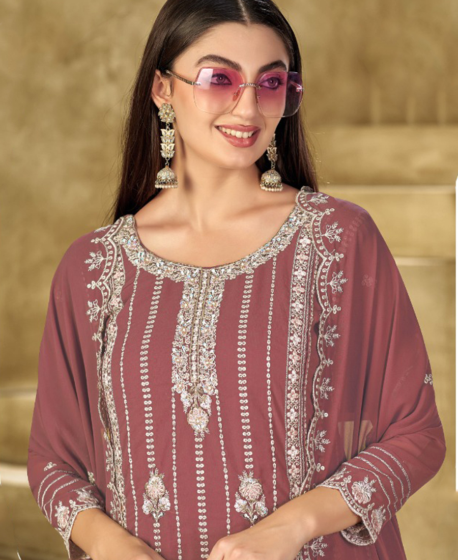 New Crimson Red Georgette Pakistani Straight Suit For Women