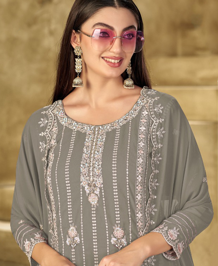 New Grey Georgette Pakistani Straight Suit For Women