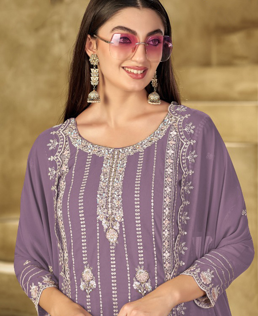 New Purple Georgette Pakistani Straight Suit For Women