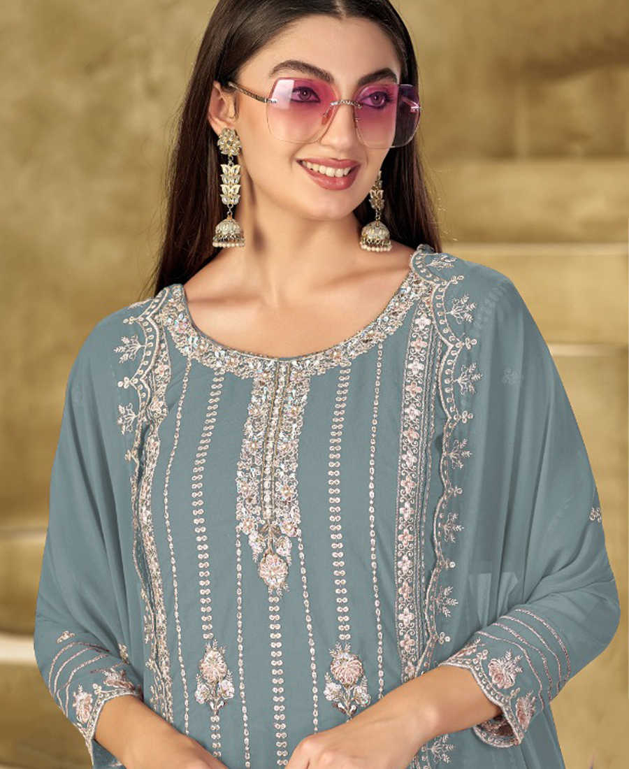 New Blue Georgette Pakistani Straight Suit For Women