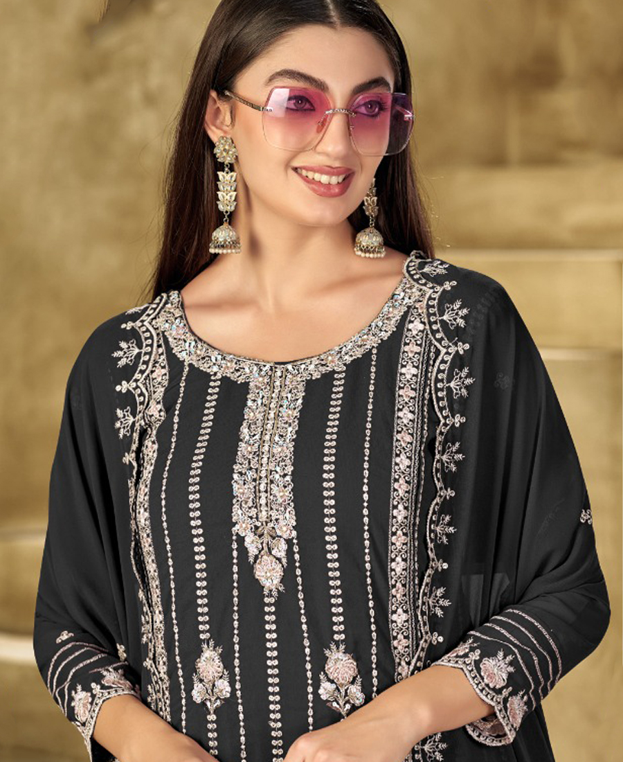 New Black Georgette Pakistani Straight Suit For Women
