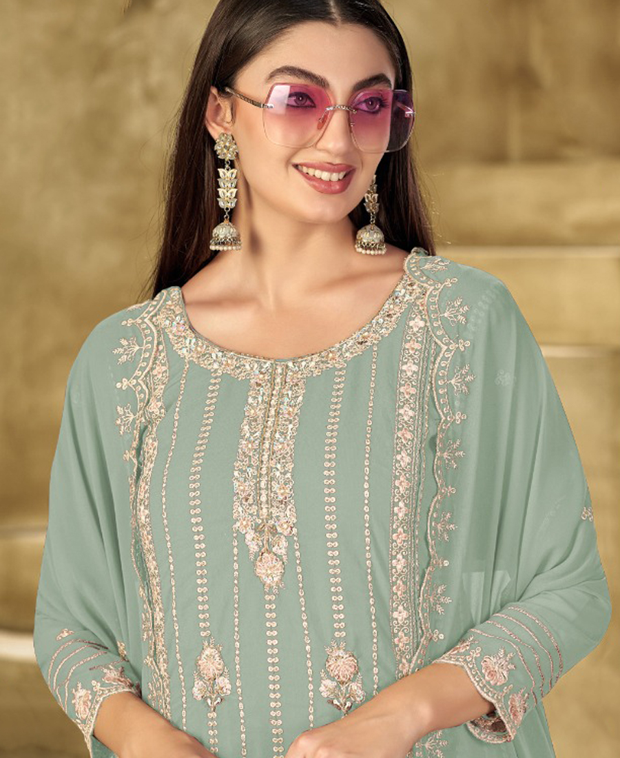 New Sky Blue Georgette Pakistani Straight Suit For Women
