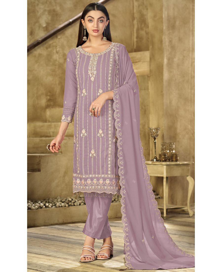New Lilac Georgette Pakistani Straight Suit For Women - Image 2
