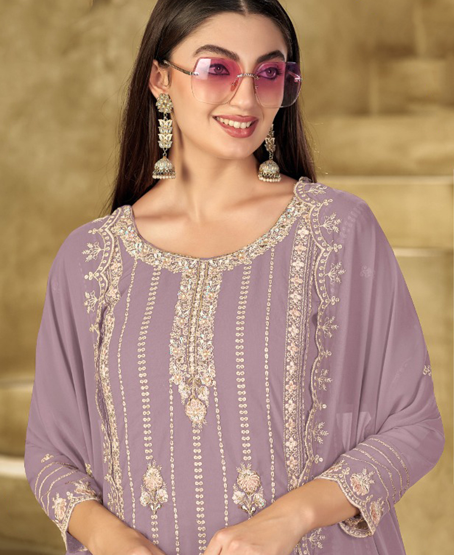 New Lilac Georgette Pakistani Straight Suit For Women