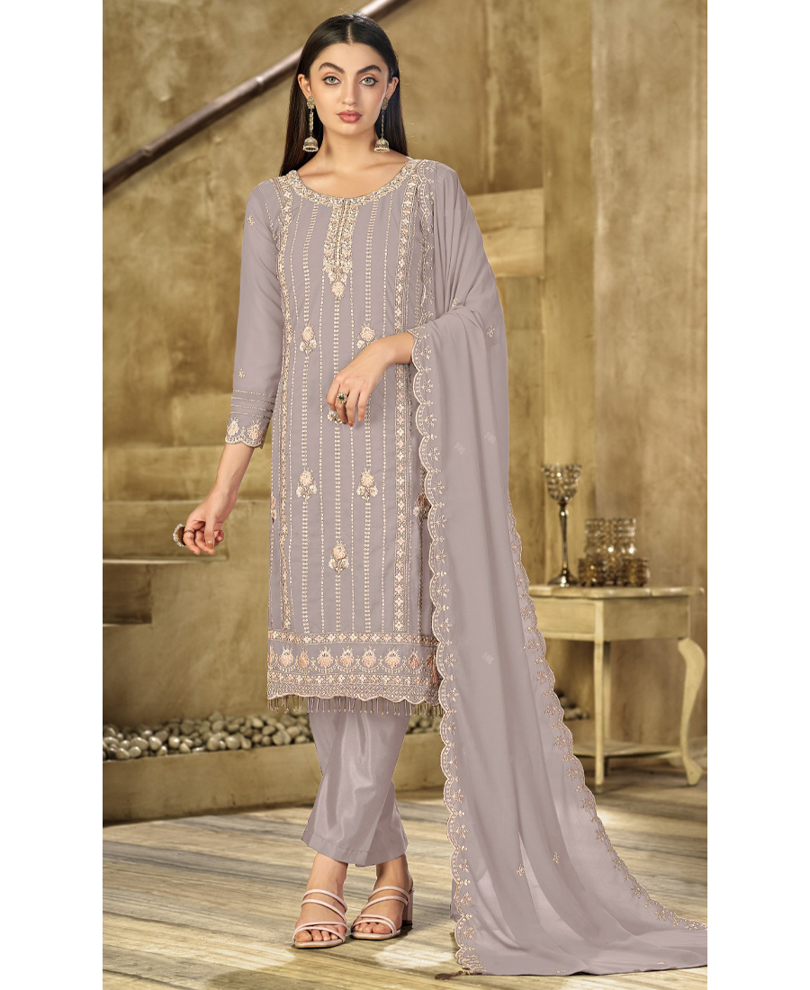 New Beige Georgette Pakistani Straight Suit For Women - Image 2